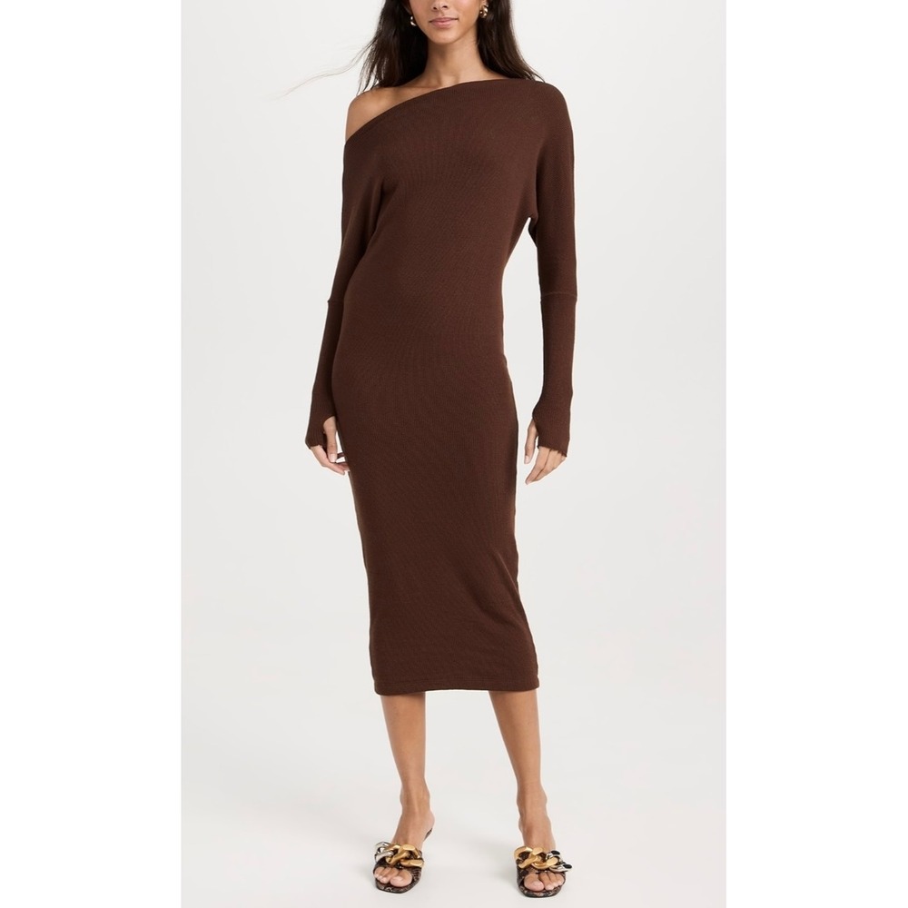 ENZA COSTA Sweater Knit Slouch Dress Womens Small Brown Long Sleeve Maxi NEW